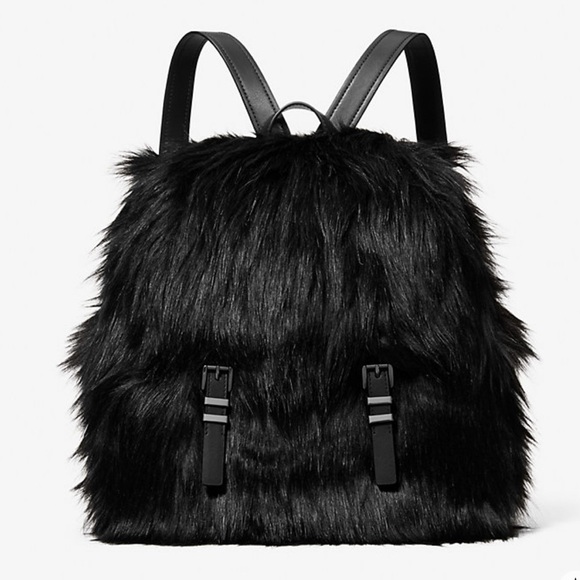 Michael Kors Handbags - MICHAEL MICHAEL KORS Quinn Medium Flap Faux Fur Backpack
Black 
NWT